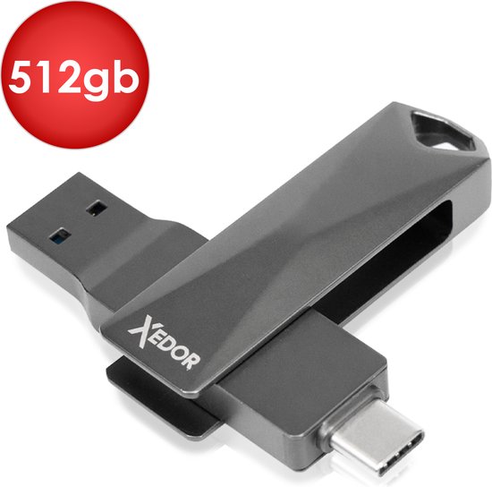 Xedor® - USB stick 512 GB - Flash drive - 2 in 1 - USB C - USB A 3.0 / 3.2  Gen 1 -... | bol.com