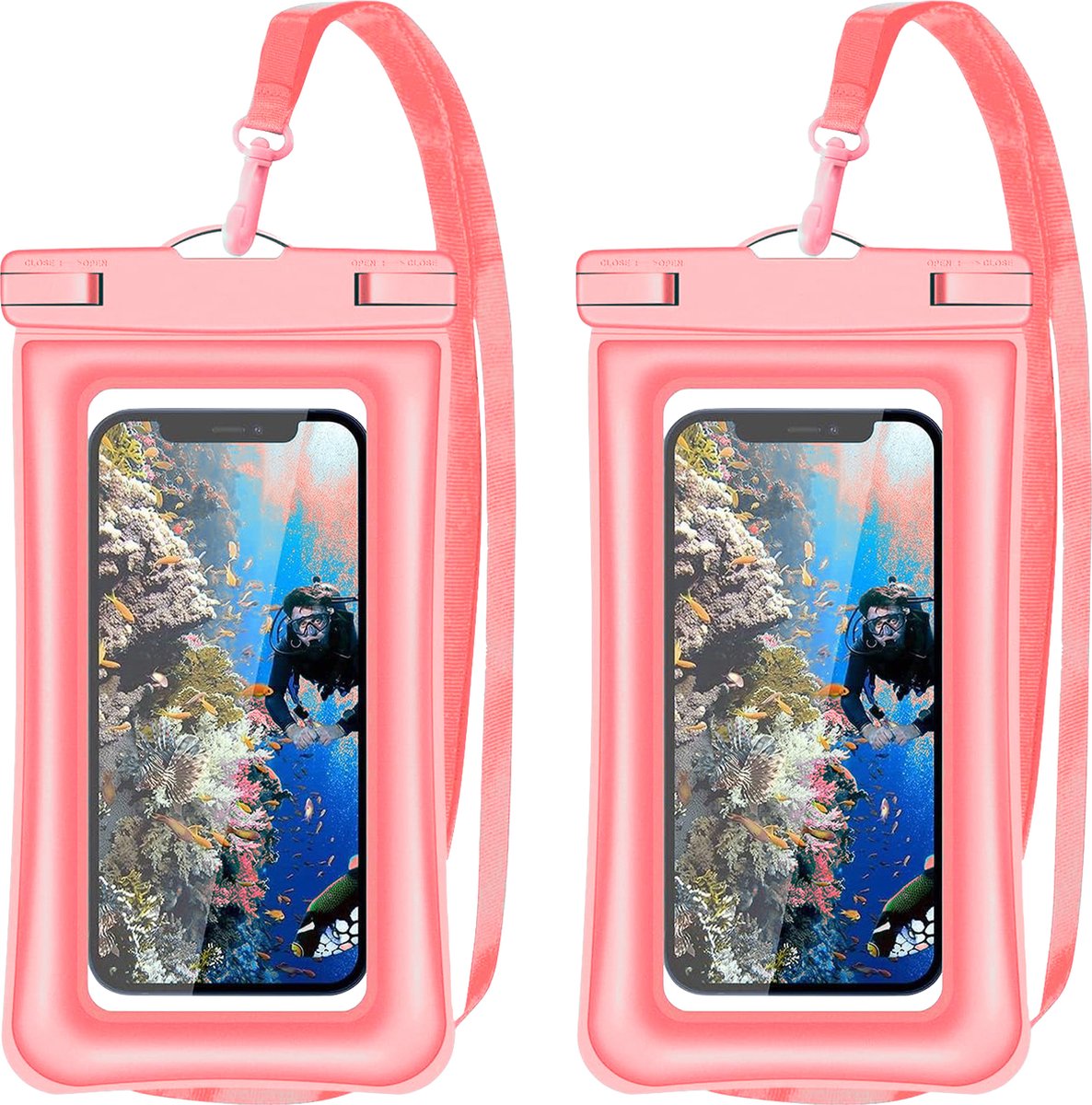 Waterdichte Telefoonhoesjes Drijvend - 2x Universele Drybag Onderwater Roze