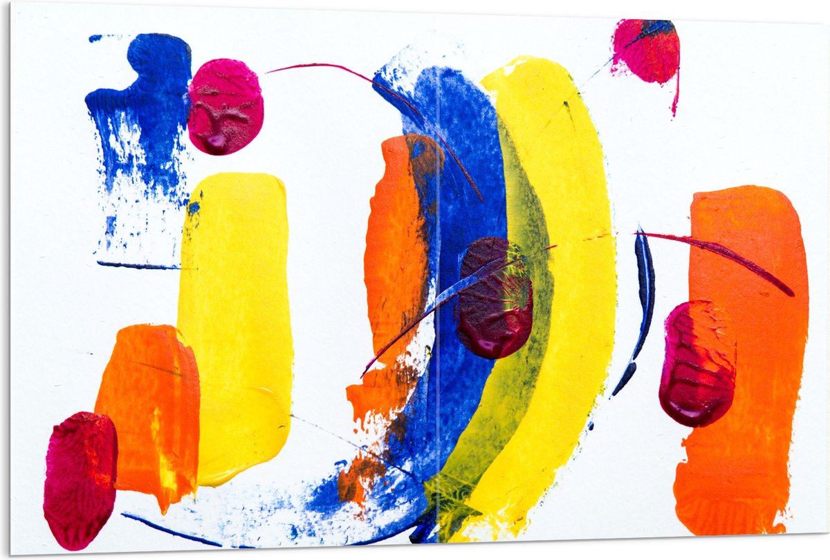 Acrylglas - Cirkels en Vegen van Verf in Verschillende Kleuren op Witte Ondergrond - 120x80 cm Foto op Acrylglas (Wanddecoratie op Acrylaat)