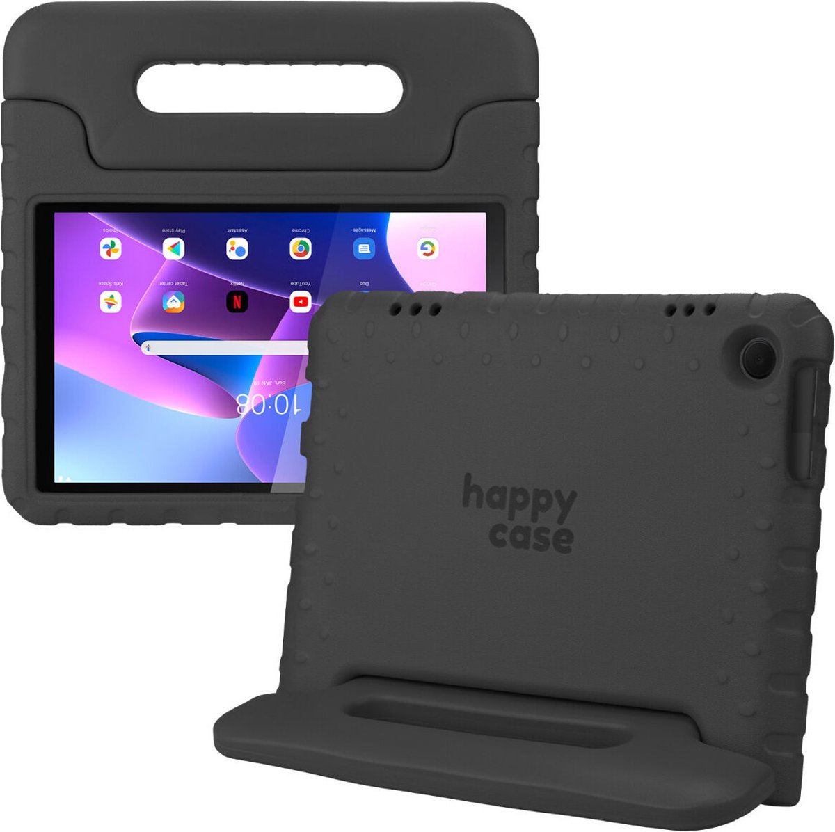 HappyCase Kinder Tablethoes Geschikt voor Lenovo Tab M10 Gen 3 (10.1) | Kindvriendelijke Hoes | Beschemhoes | Kinderhoes | met Handvat en Standaard | Zwart