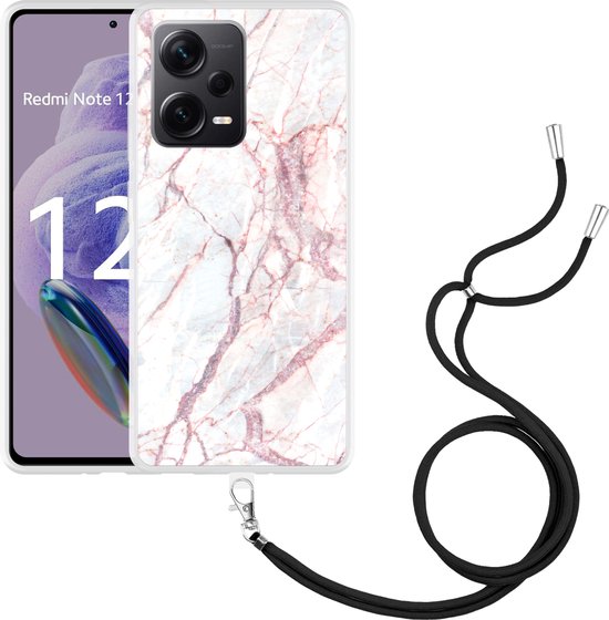 Cazy Hoesje Met Koord Geschikt Voor Xiaomi Redmi Note 12 Pro 5g White Pink Marble 2006