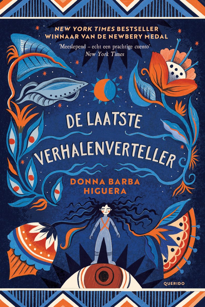 Boekomslag met een Mexicaanse, folkloristische illustratie. Centraal een meisje met lange zwarte haren, staand op een oogvormig symbool.