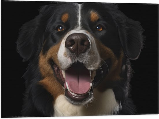 Vlag - Portretfoto van Berner Sennen Hond met Open Mond - 80x60 cm Foto op Polyester Vlag