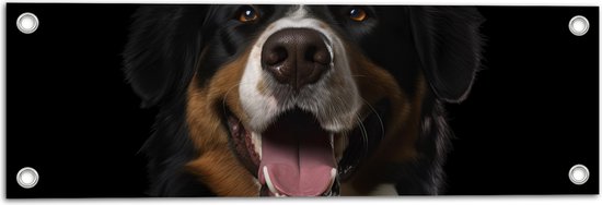 Tuinposter – Portretfoto van Berner Sennen Hond met Open Mond - 60x20 cm Foto op Tuinposter (wanddecoratie voor buiten en binnen)