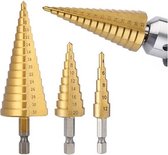 T.R. Tools - 3-delige Stappenboor bit set - Gaten Boor - Titanium Coating - Houtbewerking En Metaal - 3-12 mm / 4-12 mm / 4-20 mm