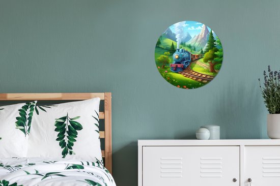 Muurstickers kinderkamer meisje - Behangcirkel trein - Natuur - Kinderen - Behangsticker - Zelfklevend behang - Rond behang - Ronde wanddecoratie - 30x30 cm - Muurdecoratie
