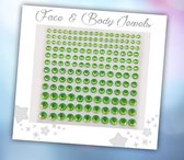 Face & Body Jewels (165 Diamantjes Groen) [Dots Strass Steentjes met Zelfklevend Plaklaag - Sticker Diamantjes voor Lichaam en Gezicht - Festival Tattoo Set Outfit Glitter - Juwelen Rhinestones Rhine stones - Plak Diamantjes]
