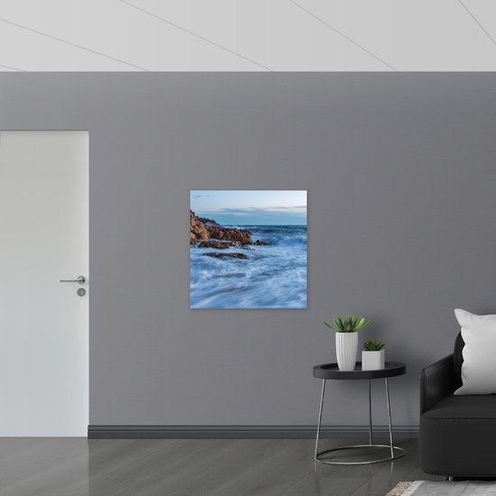 Dibond - Zee - Rotsen - Stenen - Golven - Water - 80x80 cm Foto op Aluminium (Wanddecoratie van metaal)
