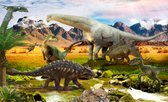 Fotobehang Realistische Dinosaurussen Bij De Rivier - Vliesbehang - 312 x 219 cm