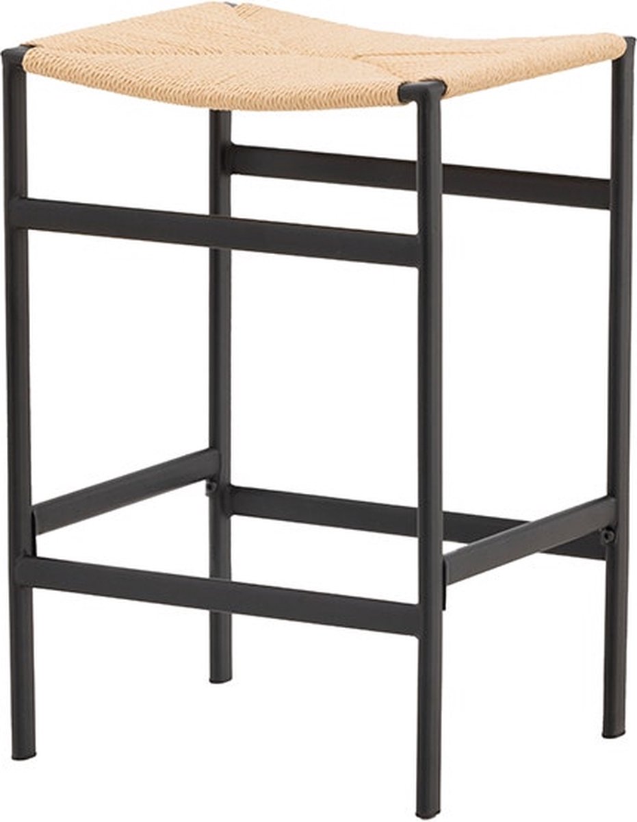 Nest living Roan metalen barkruk zwart - met rotan zitting - 66 cm