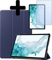 Hoes Geschikt voor Samsung Galaxy Tab S9 Plus Hoes Luxe Hoesje Case Met Uitsparing Geschikt voor S Pen Met Screenprotector - Hoesje Geschikt voor Samsung Tab S9 Plus Hoes Cover - Donkerblauw
