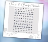 Face & Body Jewels (130 Diamantjes Sterren/Manen Zilver) [Dots Strass Steentjes met Zelfklevend Plaklaag - Sticker Diamantjes voor Lichaam en Gezicht - Festival Tattoo Set Outfit Glitter - Juwelen Rhinestones Rhine stones]