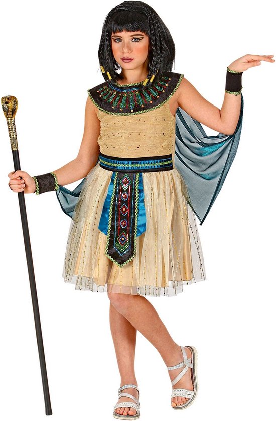 Widmann - Egypte Kostuum - Egyptische Koningin Van De Nijl Farao - Meisje - Blauw, Goud - Maat 140 - Carnavalskleding - Verkleedkleding