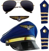 Widmann - Piloot & Luchtvaart Kostuum - Vierdelige Set Luchtvaart Piloot - Blauw - Carnavalskleding - Verkleedkleding
