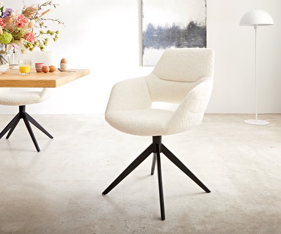 Chaise pivotante Yago- Flex L structure croisée large noir bouclé blanc rotatif à 360°