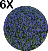 BWK Luxe Ronde Placemat - Blauw Paarse Bloemen - Set van 6 Placemats - 50x50 cm - 2 mm dik Vinyl - Anti Slip - Afneembaar