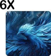 BWK Luxe Placemat - Blauwe Misterieuze Vogel - Set van 6 Placemats - 40x40 cm - 2 mm dik Vinyl - Anti Slip - Afneembaar