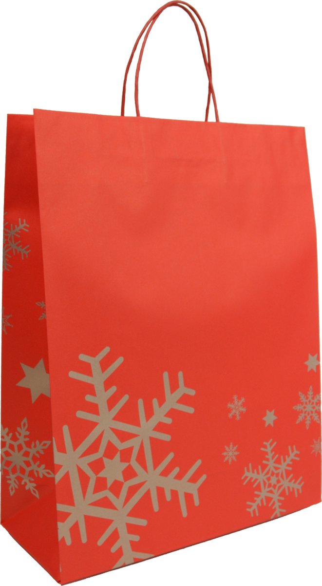 Kersttassen Papier - Rood - 32+13x40+6 cm - WinterFeest - Luxe uitstraling - 25 Stuks
