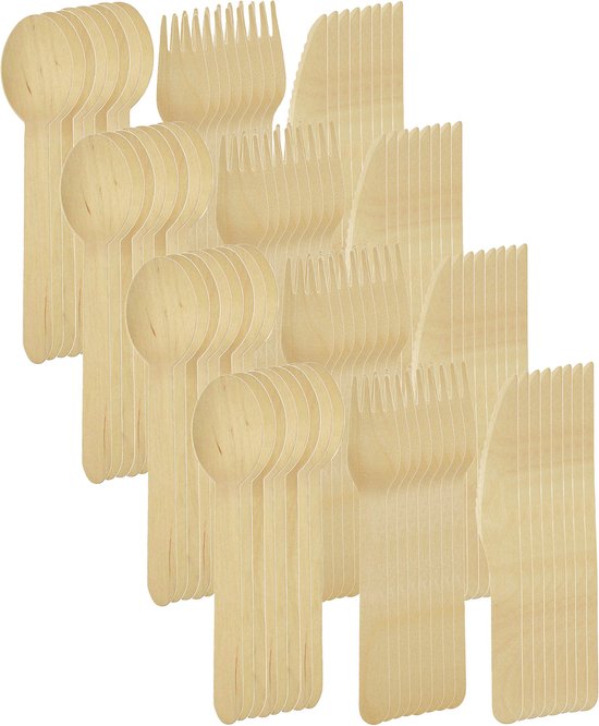 Set van wegwerp houten bestek - lepel, vork, mes EKO / 96 stuks
