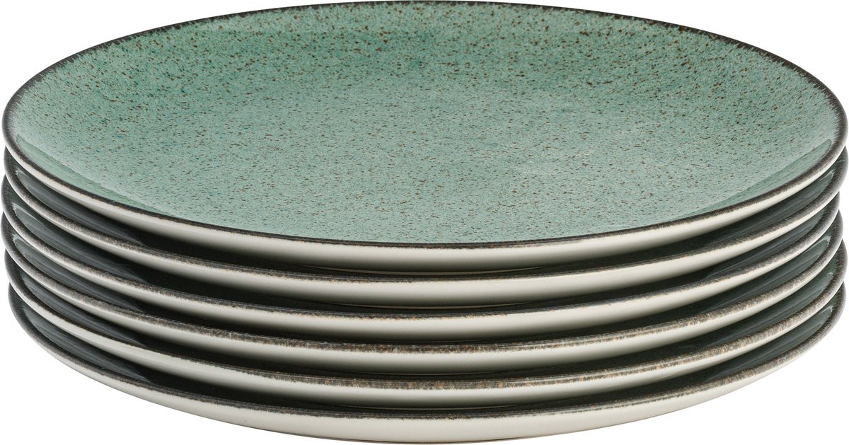 Lite-Body Hermes Dinerborden - Set van 6 stuks - Ø26 cm - Stoneware - Mintgroen spikkel