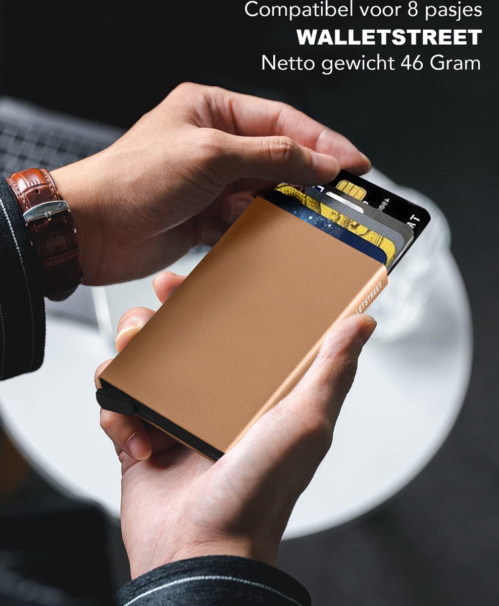 Walletstreet Pasjeshouder 8 pasjes Portemonnee, creditcardhouder Met RFID Technologie – Goud- voor mannen- Kaarthouder — cadeau in Mode & Accessoires - foto 3