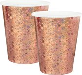 Santex feest wegwerp bekertjes - glitter - 20x stuks - 270 ml - rosegoud - karton