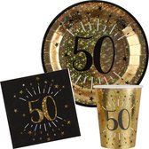 Verjaardag feest bekertjes en bordjes leeftijd - 30x - 50 jaar - goud - karton