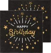 Verjaardag feest servetten happy birthday - 20x - goud - 33 x 33 cm