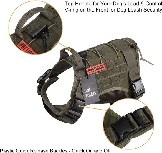 OneTigris FIRE Watcher Tactisch Hondentuig - Molle Vest, 1000D Nylon (XS, Zwart)