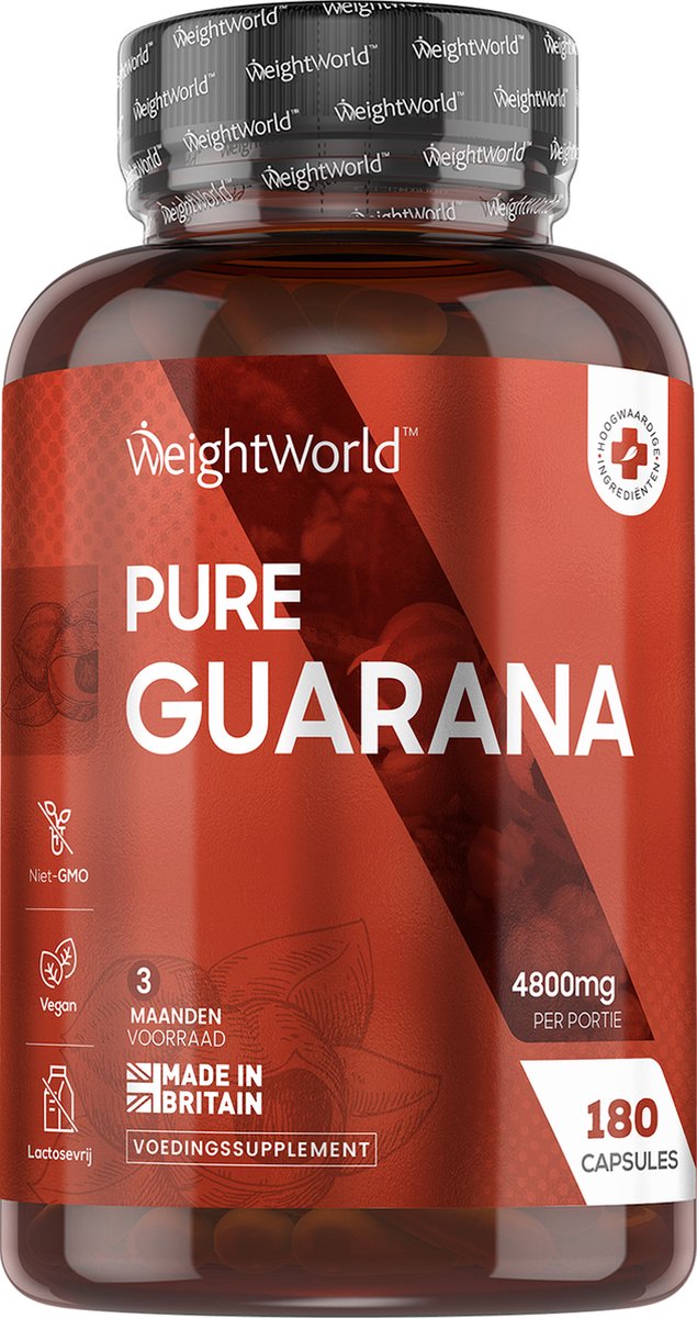 WeightWorld Guarana capsules - 4800 mg - 180 vegan capsules voor 3 maanden - Rijk aan cafeïne - Weight World