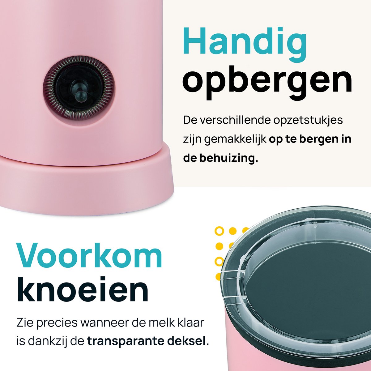MOA Elektrische Melkopschuimer - 2-in-1 - Handige Melkschuimer - 240 ML - Voor Cappuccino - Melkklopper - Roze — cadeau in Kookcadeaus - foto 3
