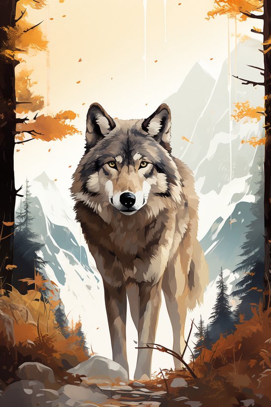 Poster Wolf | Wolf Poster | Wolf in Bos | Dierenposter | Natuur poster | Woondecoratie | 51x71cm | Geschikt om in te Lijsten