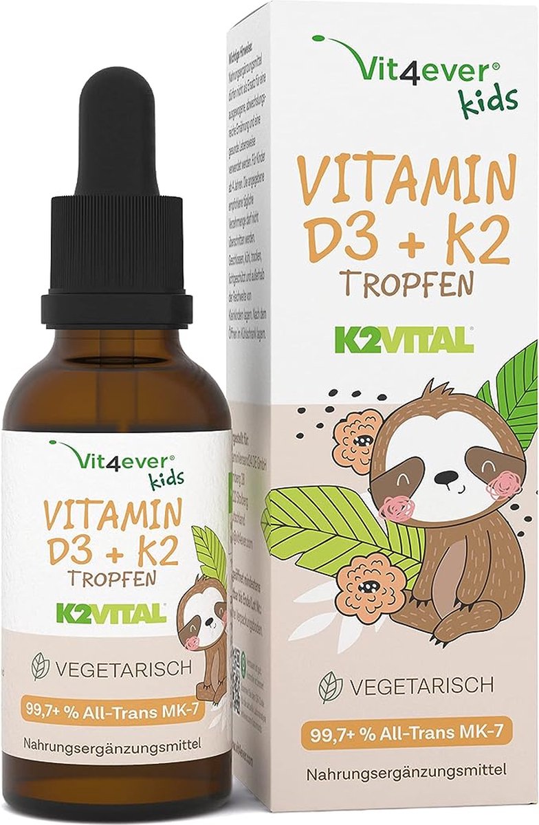 Goedkoopste Vitamine D3 & K2 druppels Kinderen - 300 dagen - 500 IE vitamine D en 25 μg vitamine K2 - Vit4ever