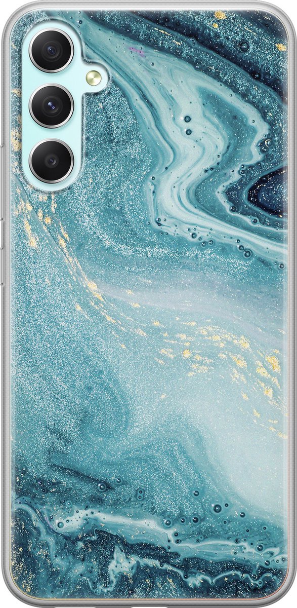 Leuke Telefoonhoesjes - Hoesje geschikt voor Samsung Galaxy A34 - Marmer blauw - Soft case - TPU - Marmer - Blauw