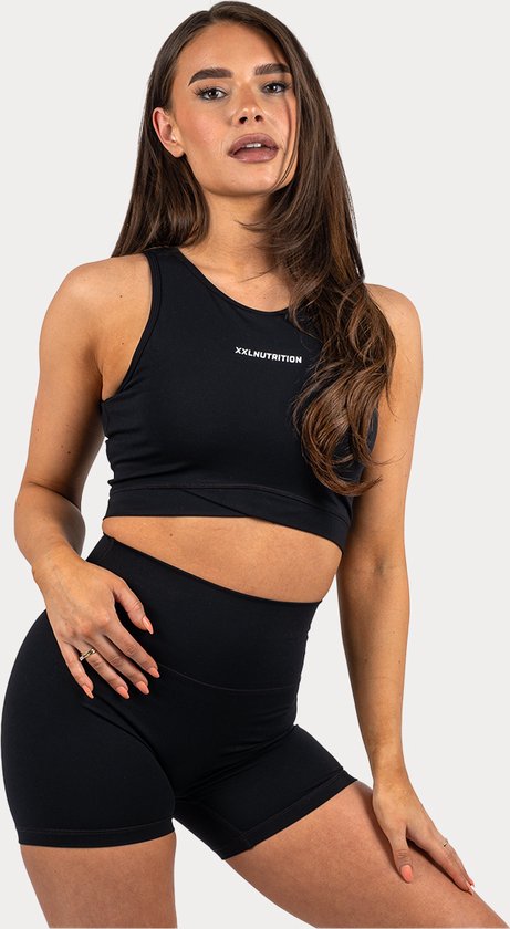 XXL Nutrition - Pulse Crop Top - Chemise de sport élastique pour femme, forme en V , chemise de Fitness , haut de Sport - Zwart - Zwart - Taille L