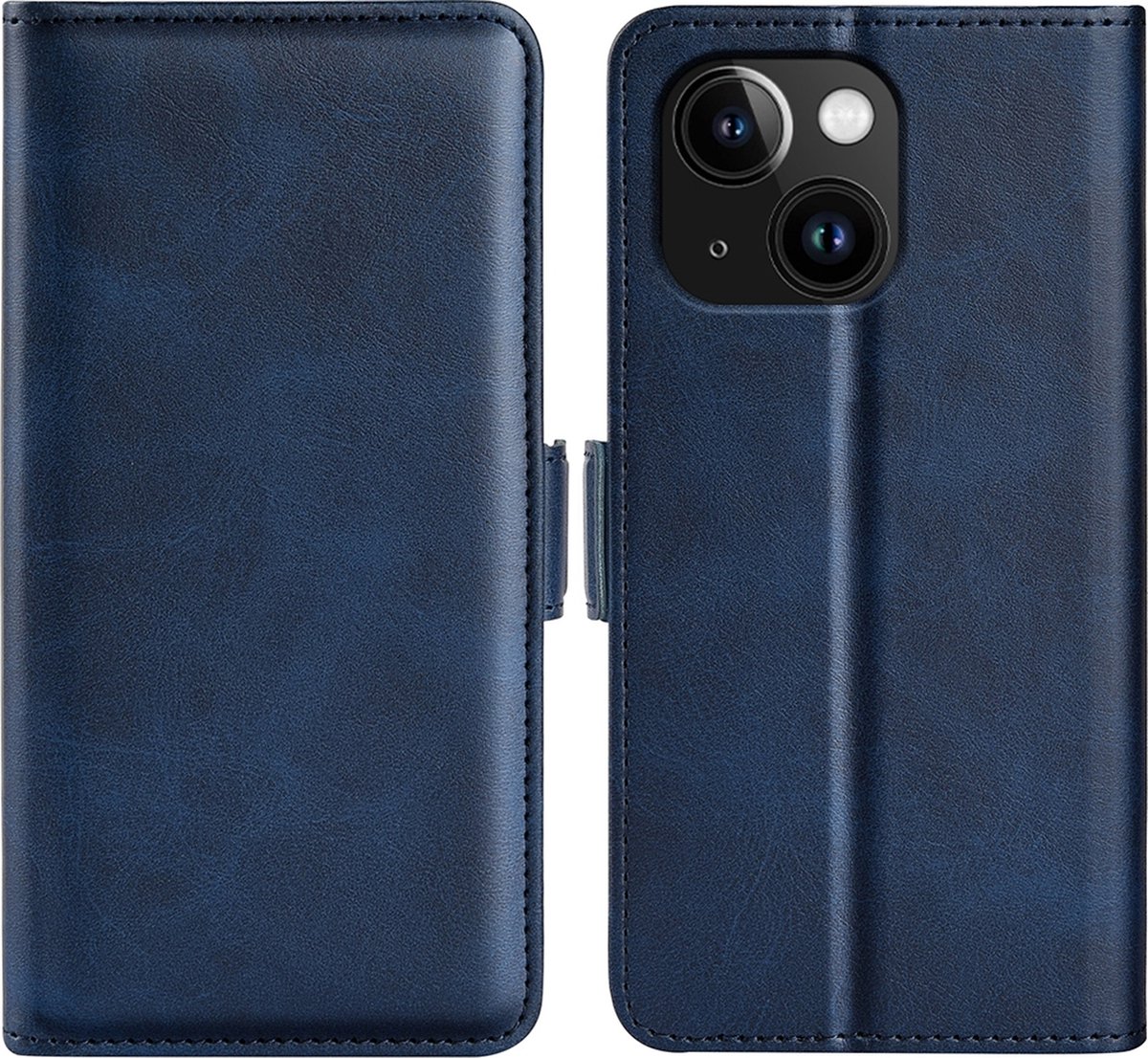 Mobigear Telefoonhoesje geschikt voor Apple iPhone 15 Plus Hoesje | Mobigear Slim Magnet Bookcase Portemonnee | Pasjeshouder voor 3 Pasjes | Telefoonhoesje voor Pinpas / OV Kaart / Rijbewijs - Donkerblauw