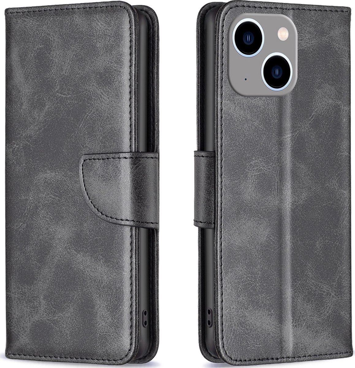 Mobigear Telefoonhoesje geschikt voor Apple iPhone 15 Plus Hoesje | Mobigear Excellent Bookcase Portemonnee | Pasjeshouder voor 3 Pasjes | Telefoonhoesje voor Pinpas / OV Kaart / Rijbewijs - Zwart