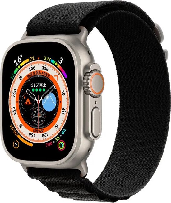 Alpine Loop bandje - 49mm - Zwart - Geschikt voor Apple Watch Ultra