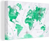 Canvas Wereldkaart - 30x20 - Wanddecoratie Wereldkaart - Olieverf - Groen
