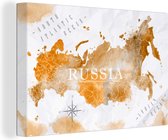 Canvas Wereldkaart - 30x20 - Wanddecoratie Rusland - Wereldkaart - Goud