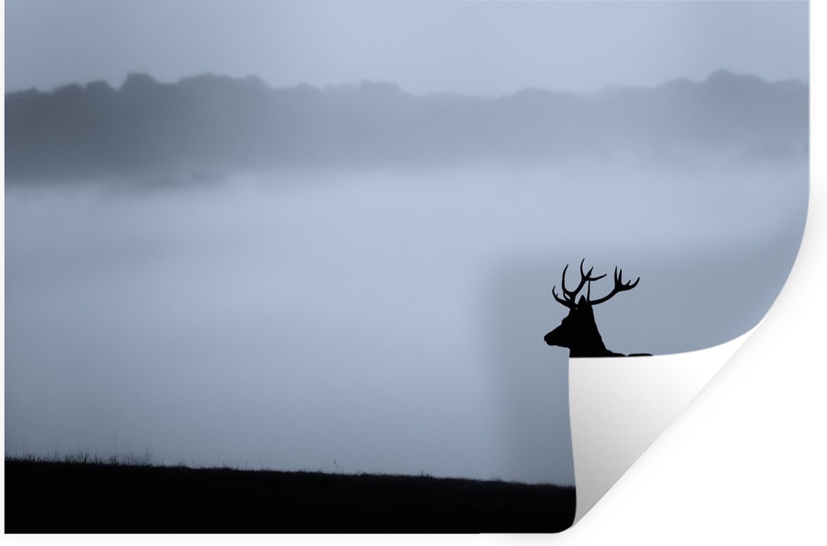 Muurstickers - Sticker Folie - Hert - Mist - Silhouet - 90x60 cm - Plakfolie - Muursticker