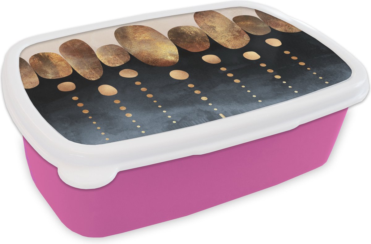 Broodtrommel Roze - Lunchbox - Brooddoos - Goud - Abstract - Luxe - 18x12x6 cm - Kinderen - Meisje