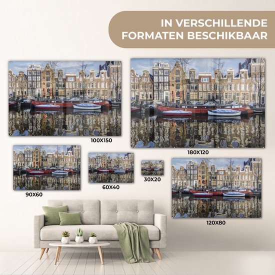 Peinture sur Verre - Une Péniche Rouge dans le Canal d'Amsterdam - 30x20 cm - Peintures sur Verre Peintures - Photo sur Glas