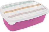 Broodtrommel Roze - Lunchbox - Brooddoos - Lijn - Pastel - Regenboog - Patronen - 18x12x6 cm - Kinderen - Meisje