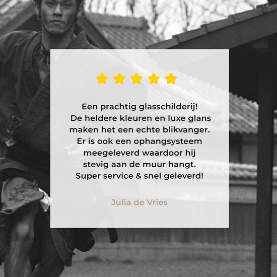 MuchoWow® Peinture sur verre 160x120 cm - Peinture sur verre acrylique - Photo Zwart et blanc d'un samouraï en cours d'exécution - Photo sur verre - Peintures