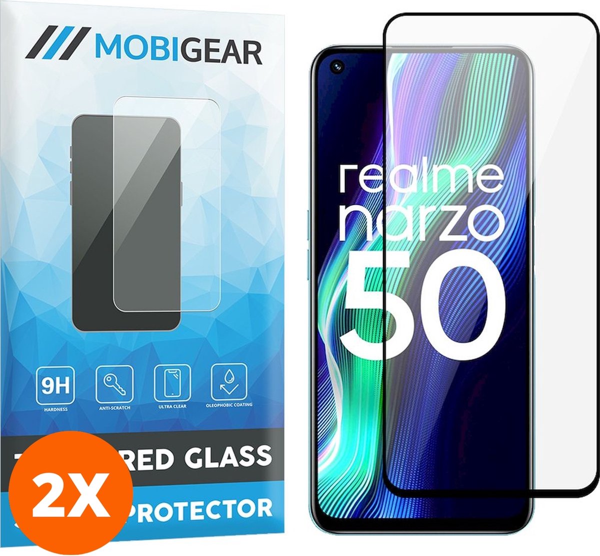 Mobigear Screenprotector geschikt voor Realme Narzo 50 4G Glazen | Mobigear Premium Screenprotector - Case Friendly - Zwart (2-Pack)