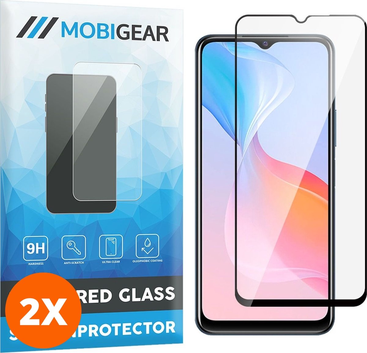 Mobigear Screenprotector geschikt voor Vivo Y21s Glazen | Mobigear Premium Screenprotector - Case Friendly - Zwart (2-Pack)