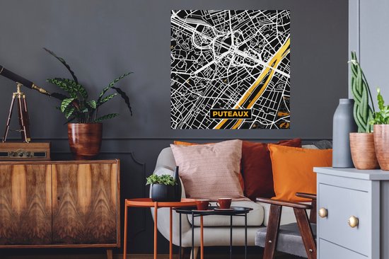Muurstickers - Sticker Folie - Plattegrond – Puteaux – Stadskaart – Kaart – Frankrijk - 80x80 cm - Plakfolie - Muurstickers Kinderkamer - Zelfklevend Behang - Zelfklevend behangpapier - Stickerfolie