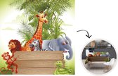 Tafelkleed - Tafellaken - 120x120 cm - Jungle dieren - Natuur - Planken - Kinderen - Giraffe - Binnen en Buiten