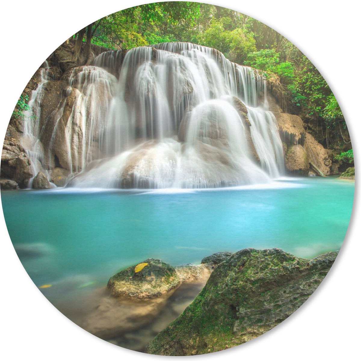 Muismat rond 20x20 cm - Mousepad Bos - Waterval - Natuur - Ronde muismatten